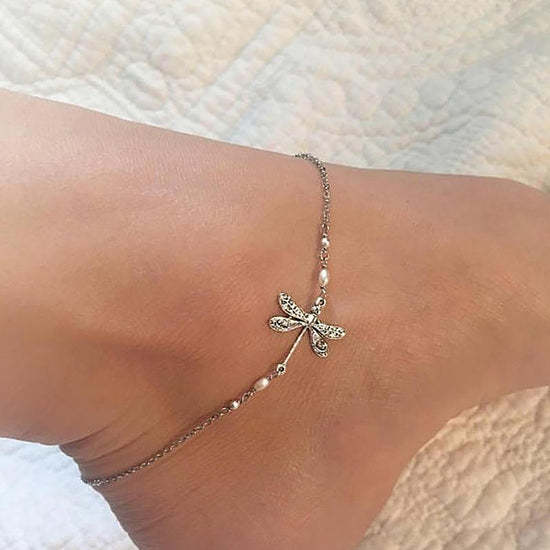 š„³SILVER DRAGONFLY ANKLET WITH PEARL