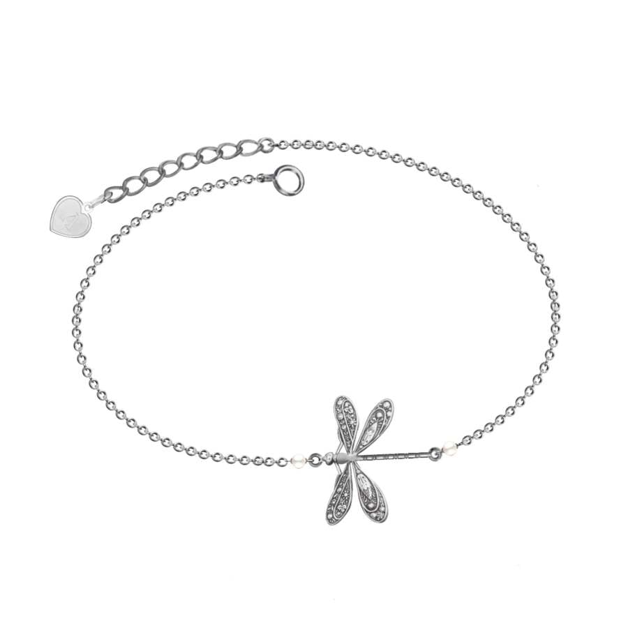 š„³SILVER DRAGONFLY ANKLET WITH PEARL