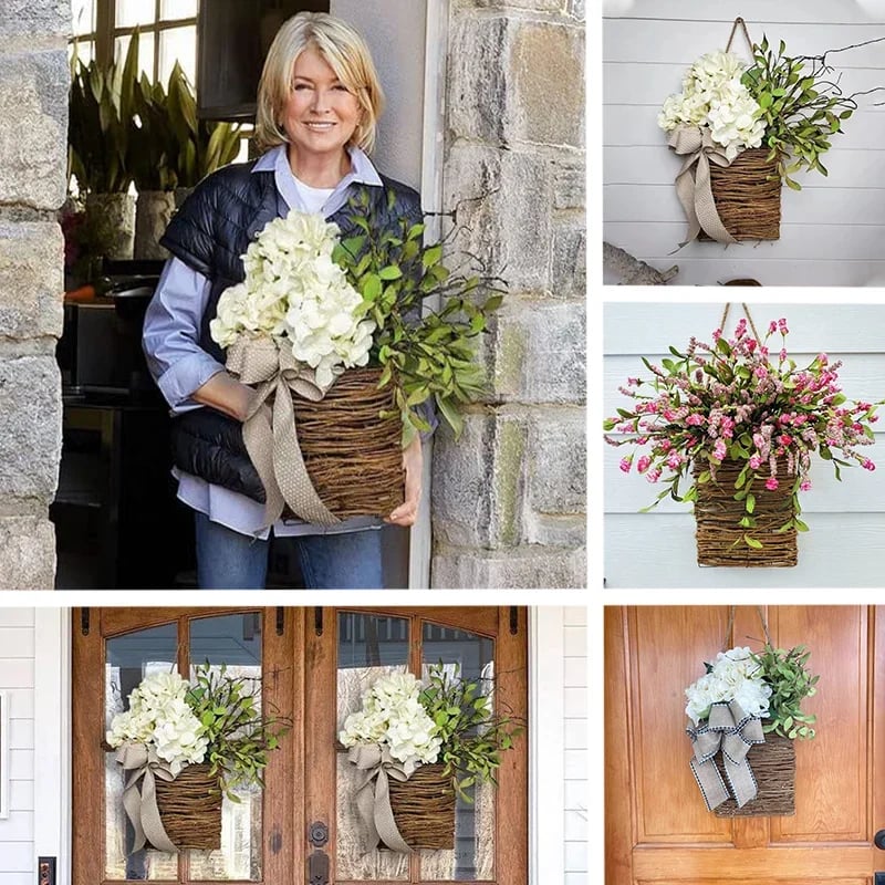 🎁🔥💐Cream Hydrangea Door Hanger Basket Wreath