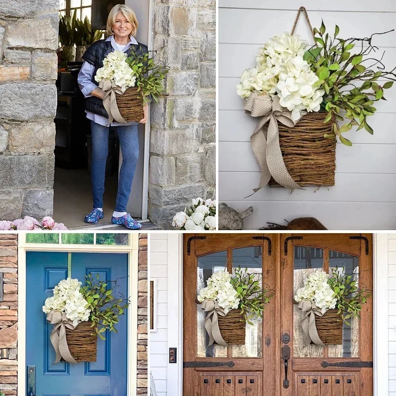 🎁🔥💐Cream Hydrangea Door Hanger Basket Wreath