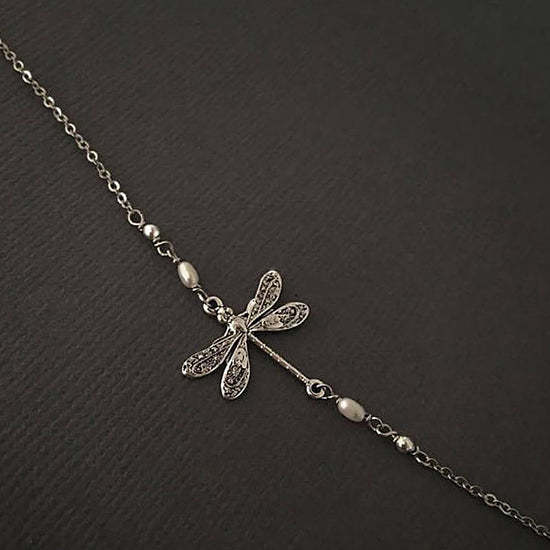 š„³SILVER DRAGONFLY ANKLET WITH PEARL