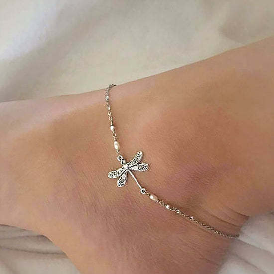 š„³SILVER DRAGONFLY ANKLET WITH PEARL