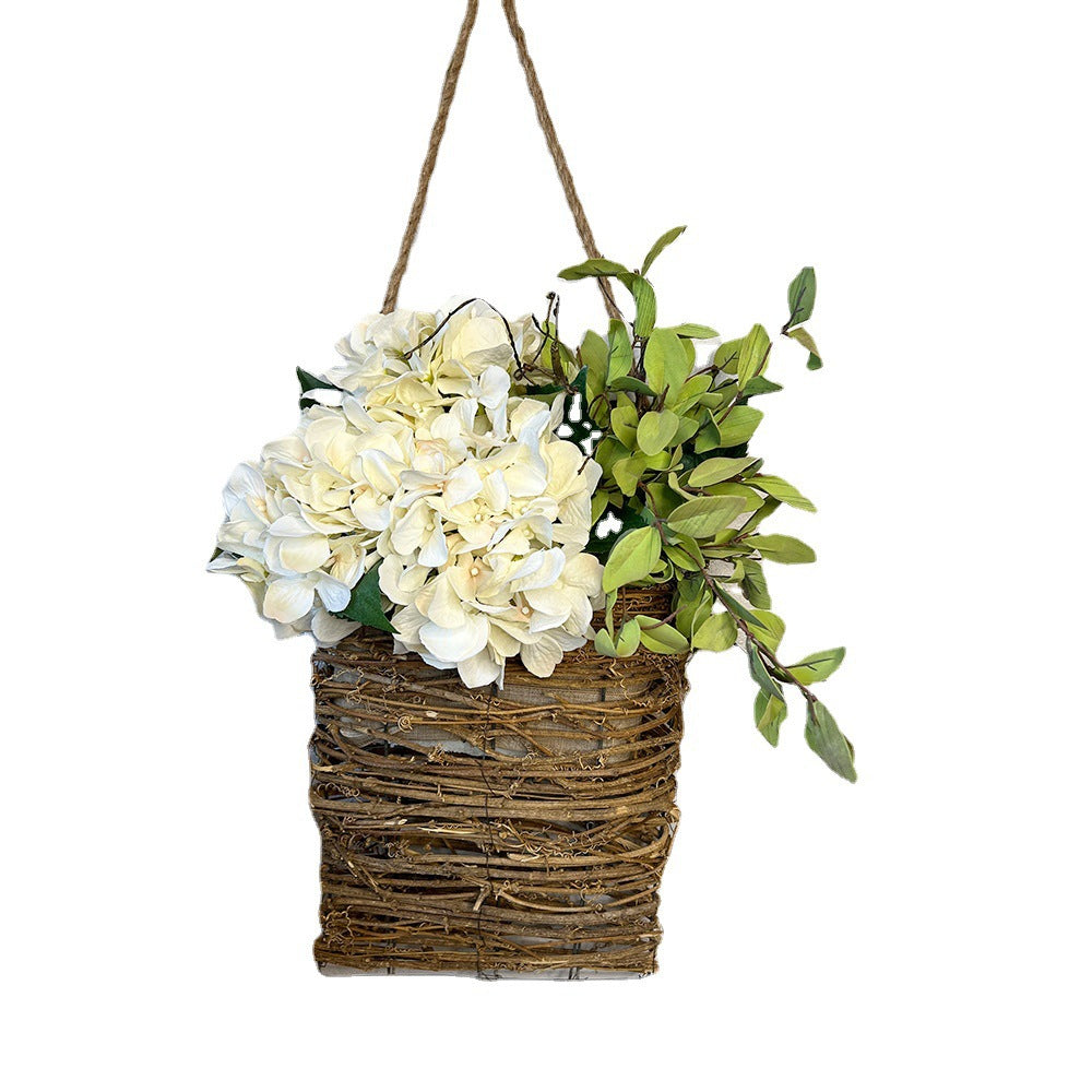 🎁🔥💐Cream Hydrangea Door Hanger Basket Wreath