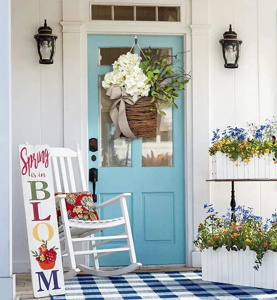 🎁🔥💐Cream Hydrangea Door Hanger Basket Wreath