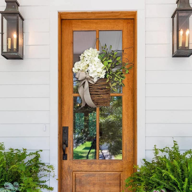 🎁🔥💐Cream Hydrangea Door Hanger Basket Wreath