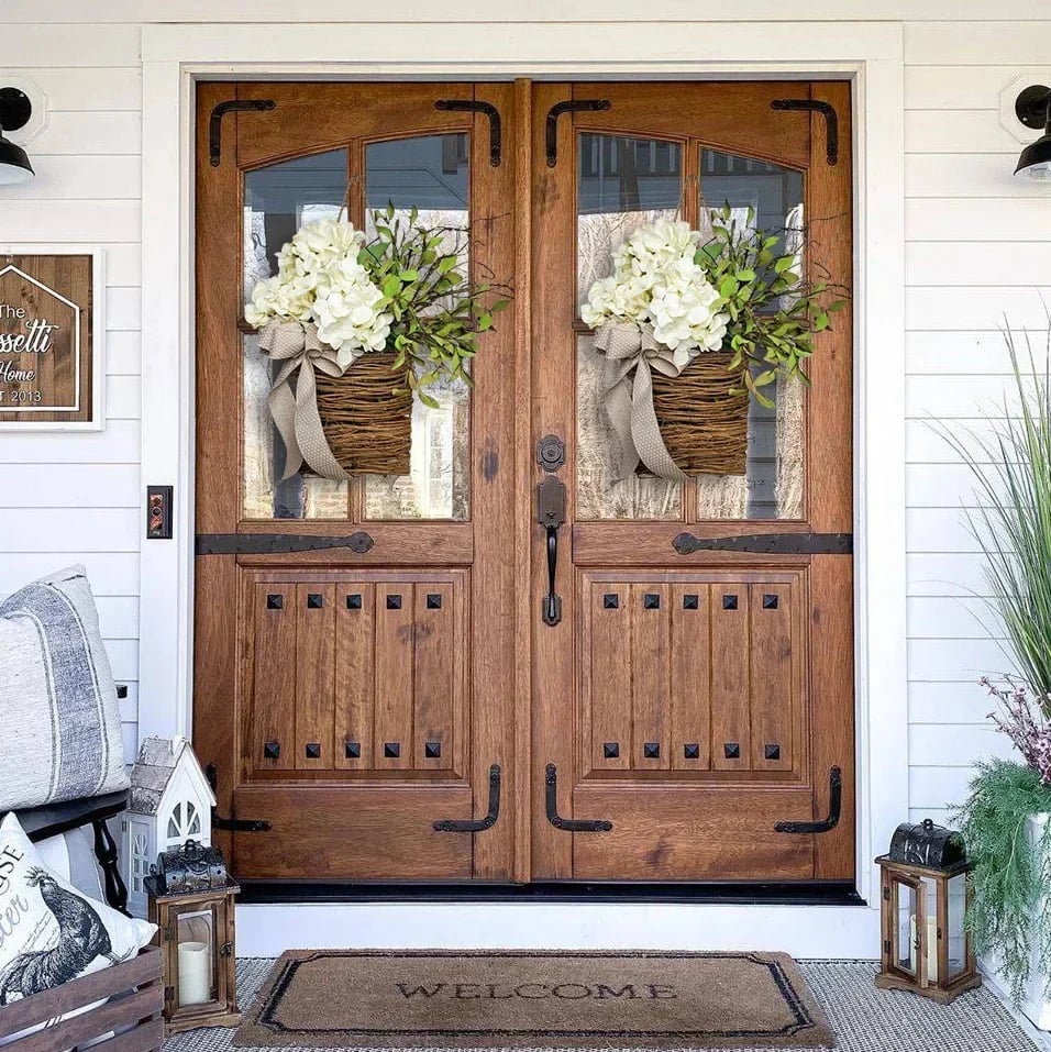 🎁🔥💐Cream Hydrangea Door Hanger Basket Wreath