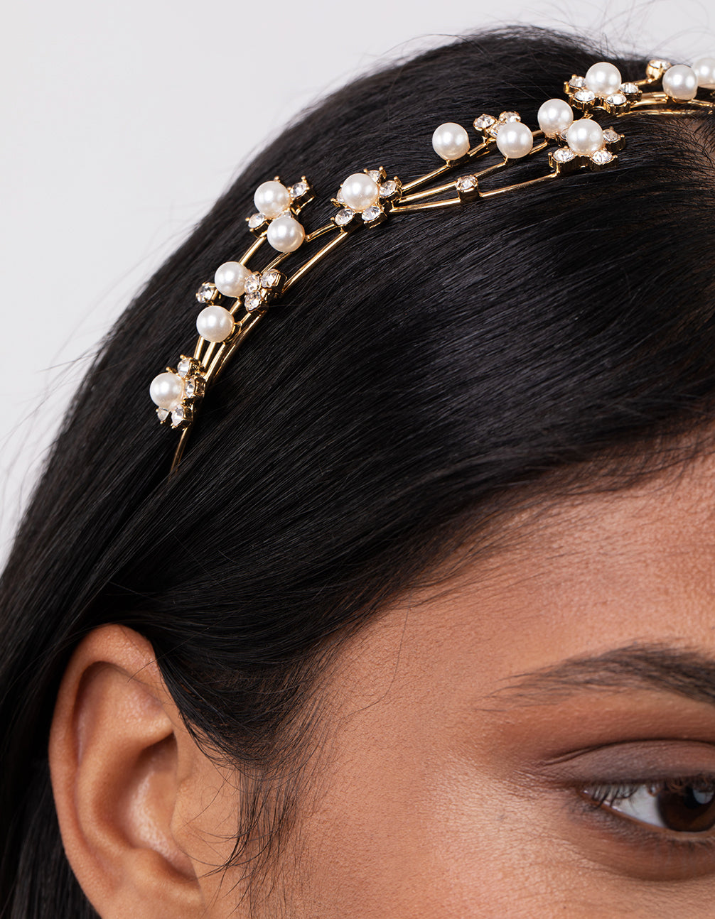 Gold Wire Pearl Crystal Headband