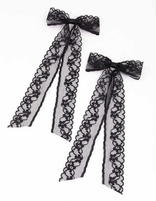 Black Fabric Medium Lace Hair Bows Pack