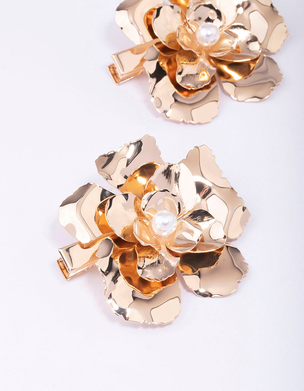 Gold Large Flower Pearl Hair Clip Pack