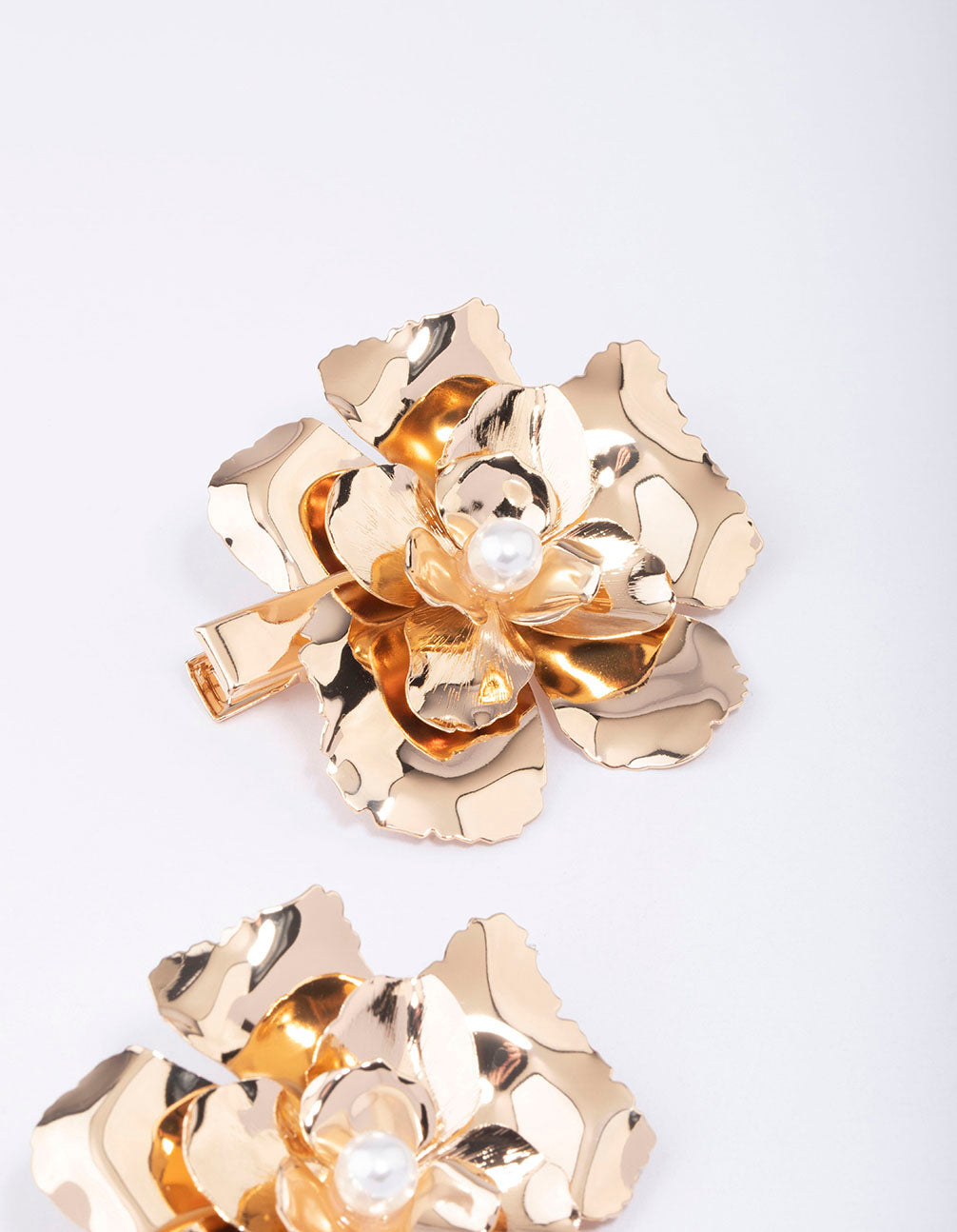 Gold Large Flower Pearl Hair Clip Pack