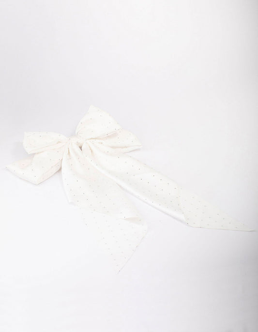 White Fabric Satin Drop Bow Hair Clip