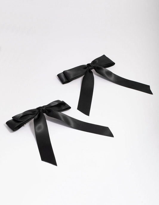 Black Fabric Medium Double Loop Hair Bow Clip Pack