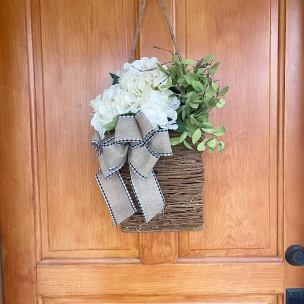 🎁🔥💐Cream Hydrangea Door Hanger Basket Wreath