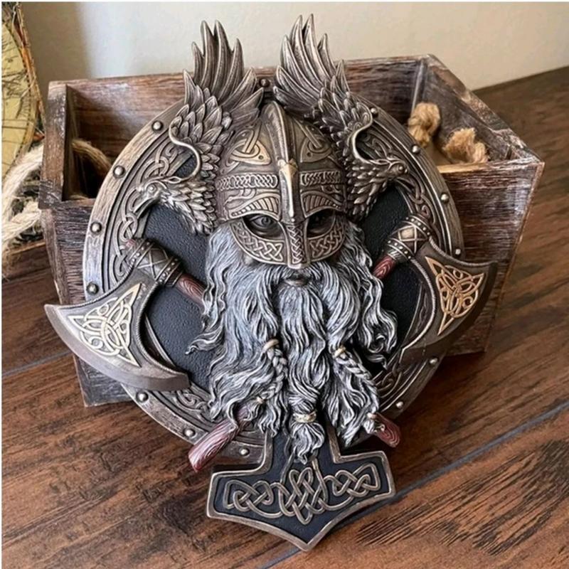 🪓Retro Viking Berserker Double Axe Wall Decorative Plaque Resin Ornaments Wall Decor Plaque