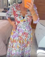 🔥New Hot Sales💃Casual floral print V-neck waist wrap long dress - Buy two and get free shipping!