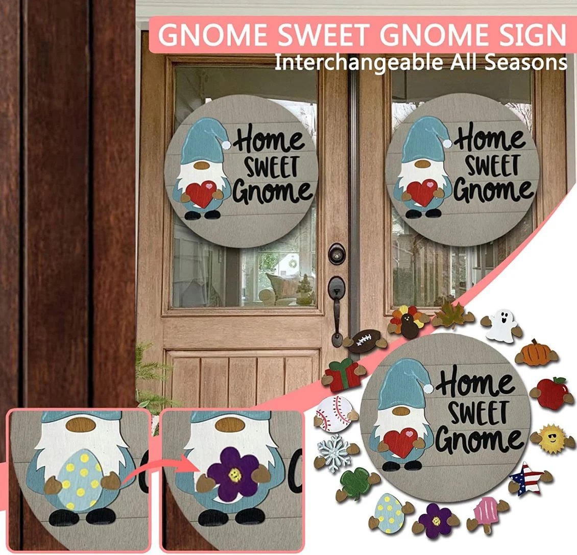 🎉Promotion🎉-Cute 3D Seasonal Interchangeable Gnome Door Hanger