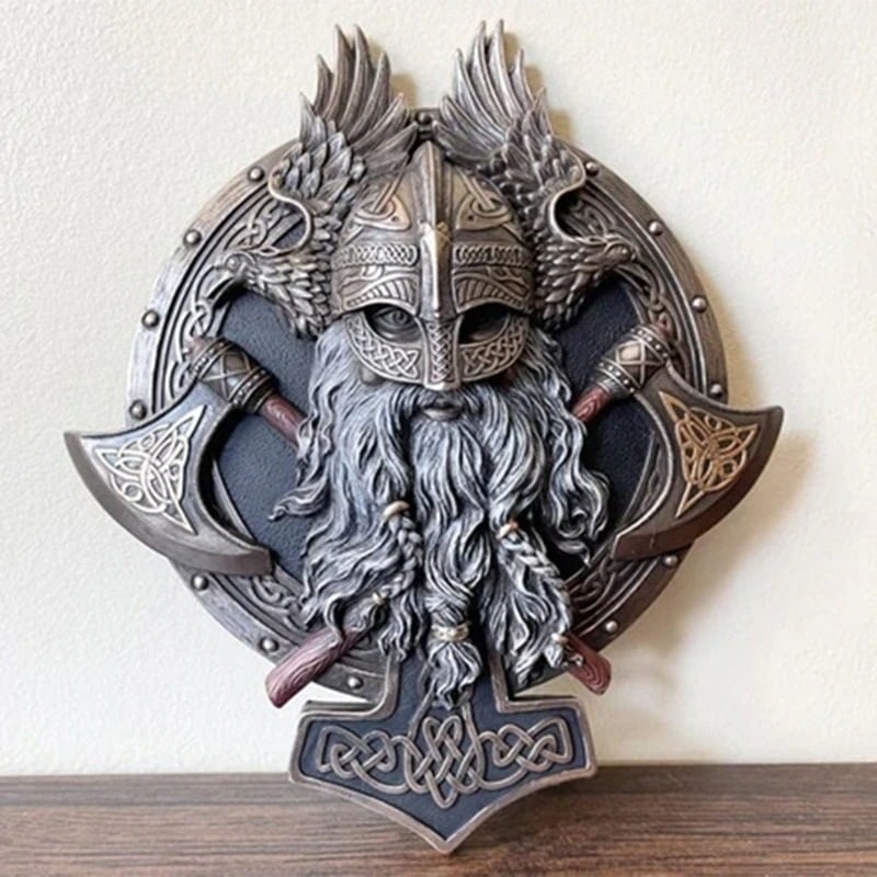 🪓Retro Viking Berserker Double Axe Wall Decorative Plaque Resin Ornaments Wall Decor Plaque