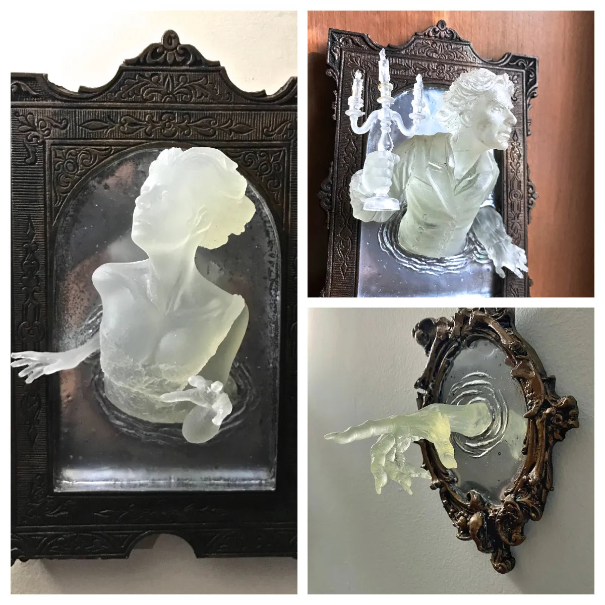 SPOOKY WALL SCULPTURES OFVICTORIAN GHOSTS EMERGINGFROM A MIRROR