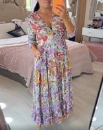 🔥New Hot Sales💃Casual floral print V-neck waist wrap long dress - Buy two and get free shipping!