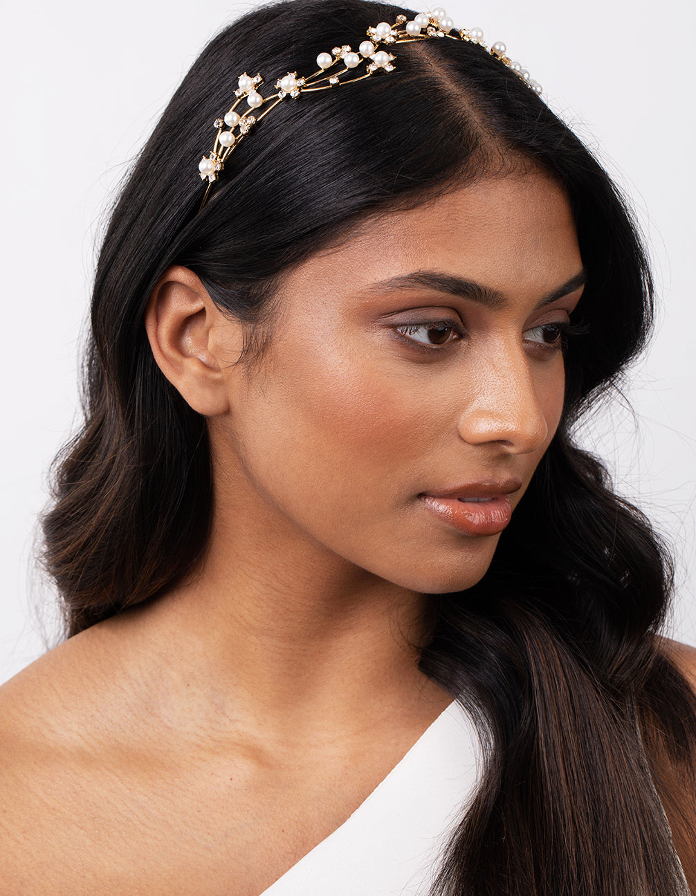 Gold Wire Pearl Crystal Headband