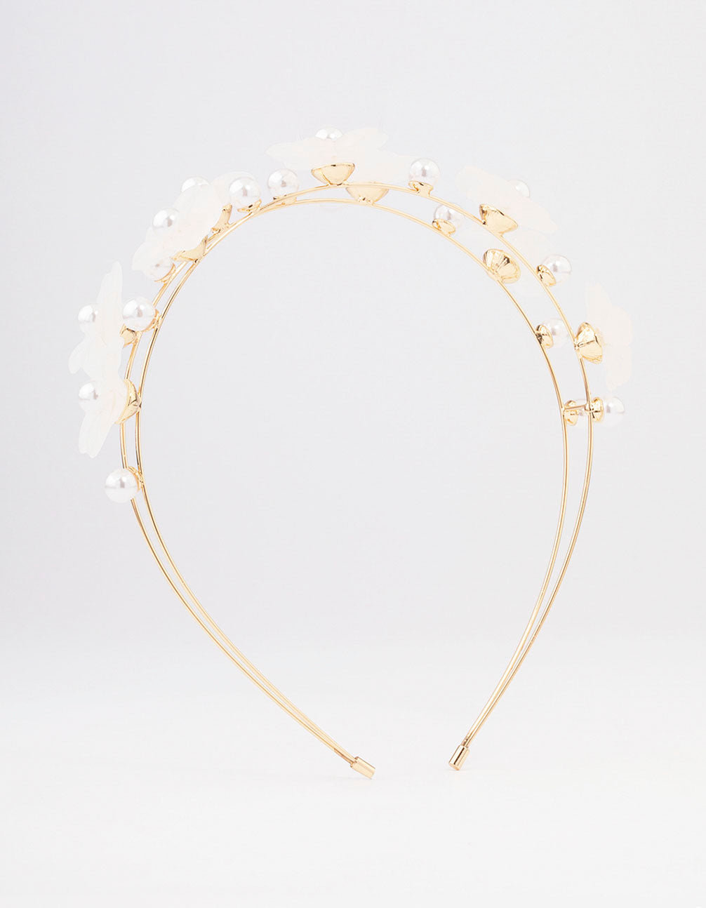 Gold Pearl Flower Double Headband